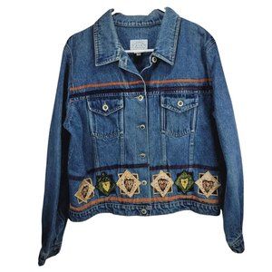 Vintage Carolina Blues Denim Jean Jacket XL Womens Embroidered Applique